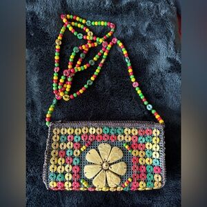 Wood Beaded Bag Crossbody Purse Jamaica Rasta Boho festival